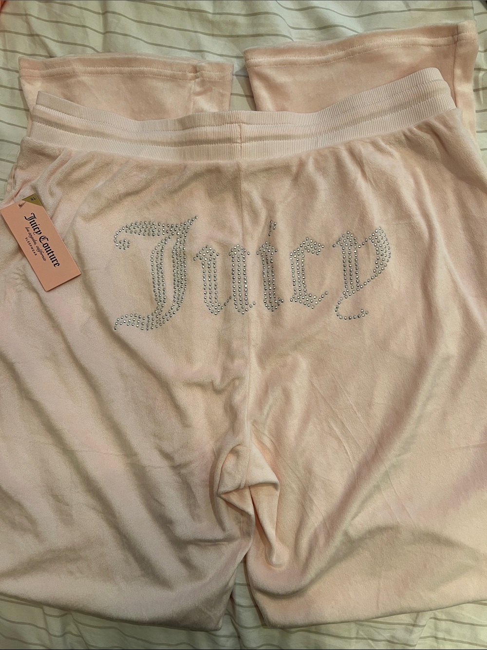 🔥LAST New Large JUICY COUTURE Pink Velour BLING Tracksuit Pants Joggers